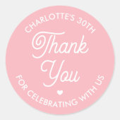 Cute Thank You Birthday Name Any Age Pink Modern ラウンドシール (正面)