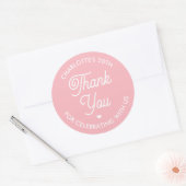 Cute Thank You Birthday Name Any Age Pink Modern ラウンドシール (封筒)