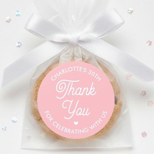 Cute Thank You Birthday Name Any Age Pink Modern ラウンドシール