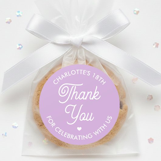 Cute Thank You Birthday Name Any Age Purple Modern ラウンドシール