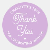 Cute Thank You Birthday Name Any Age Purple Modern ラウンドシール (正面)