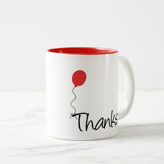 Cute "Thanks" with Red Balloon Thank You Gift Mug ツートーンマグカップ (正面右)