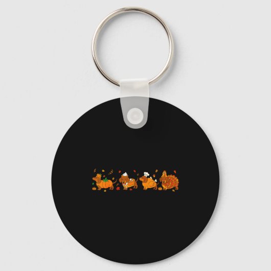 Cute Thanksgiving Dachshund Dogs Fall Gobble Prepp キーホルダー (正面)