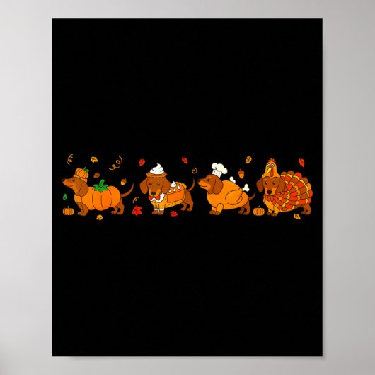 Cute Thanksgiving Dachshund Dogs Fall Gobble Prepp ポスター (正面)