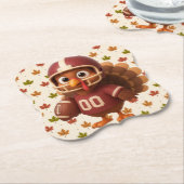 Cute Thanksgiving day football turkey ペーパーコースター (アングル)