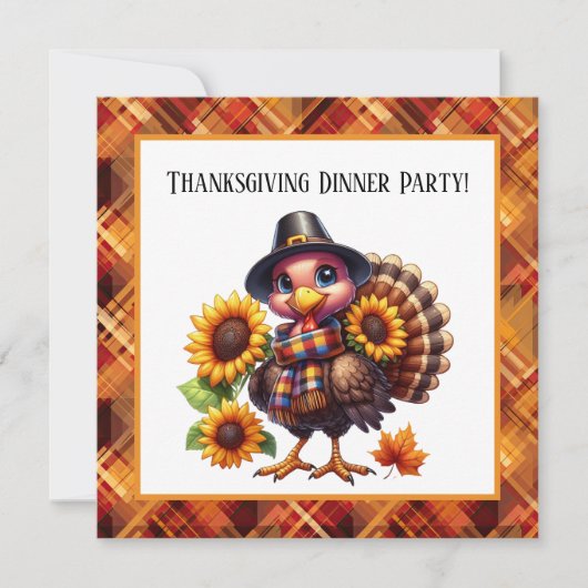 Cute Thanksgiving Holiday turkey  招待状 (正面)