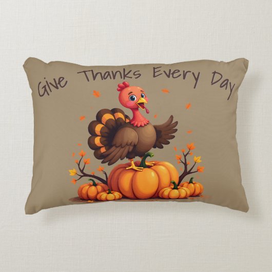 Cute Thanksgiving Turkey Autumn Pumpkins Scene アクセントクッション (正面)