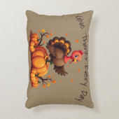 Cute Thanksgiving Turkey Autumn Pumpkins Scene アクセントクッション (正面(垂直))