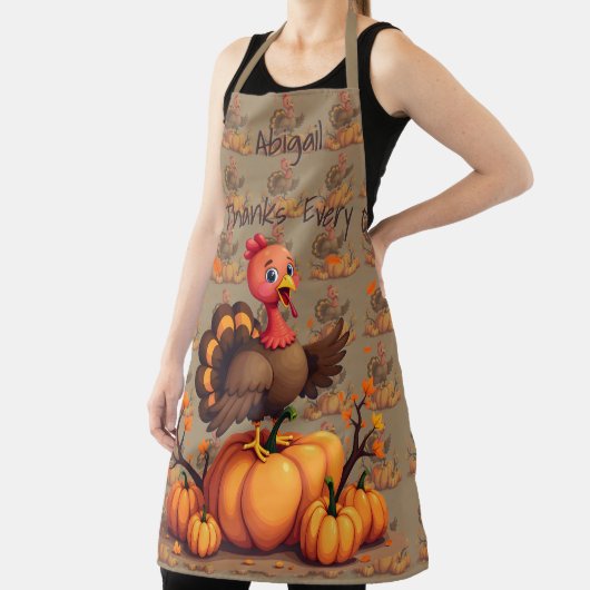 Cute Thanksgiving Turkey Autumn Pumpkins Scene エプロン (インサイチュ)