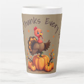 Cute Thanksgiving Turkey Autumn Pumpkins Scene カフェラテマグ (正面)
