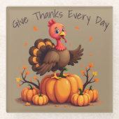 Cute Thanksgiving Turkey Autumn Pumpkins Scene ガラスコースター (正面)