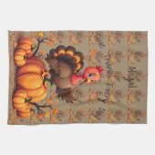 Cute Thanksgiving Turkey Autumn Pumpkins Scene キッチンタオル (横)