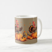 Cute Thanksgiving Turkey Autumn Pumpkins Scene コーヒーマグカップ (正面右)