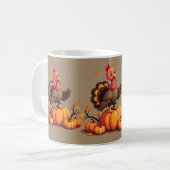 Cute Thanksgiving Turkey Autumn Pumpkins Scene コーヒーマグカップ (正面左)