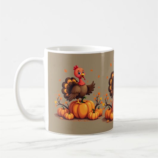 Cute Thanksgiving Turkey Autumn Pumpkins Scene コーヒーマグカップ (左)