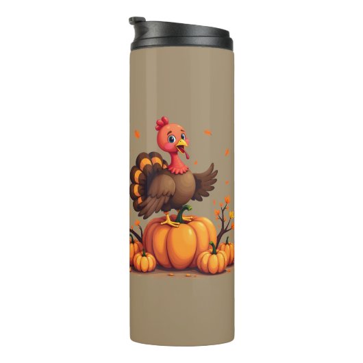 Cute Thanksgiving Turkey Autumn Pumpkins Scene タンブラー (回転右)