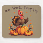Cute Thanksgiving Turkey Autumn Pumpkins Scene マウスパッド (正面)