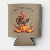 Cute Thanksgiving Turkey Autumn Pumpkins Scene 缶クーラー (正面)