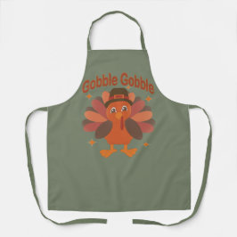 Cute Thanksgiving Turkey Cartoon – “Gobble Gobble” エプロン