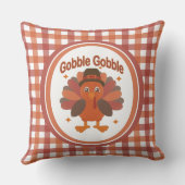 Cute Thanksgiving Turkey Cartoon – “Gobble Gobble” クッション (裏面)