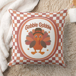 Cute Thanksgiving Turkey Cartoon – “Gobble Gobble” クッション