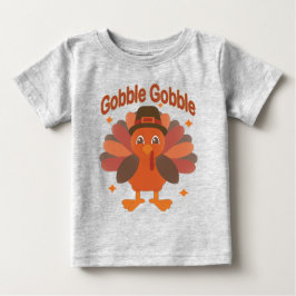 Cute Thanksgiving Turkey Cartoon – “Gobble Gobble” ベビーTシャツ