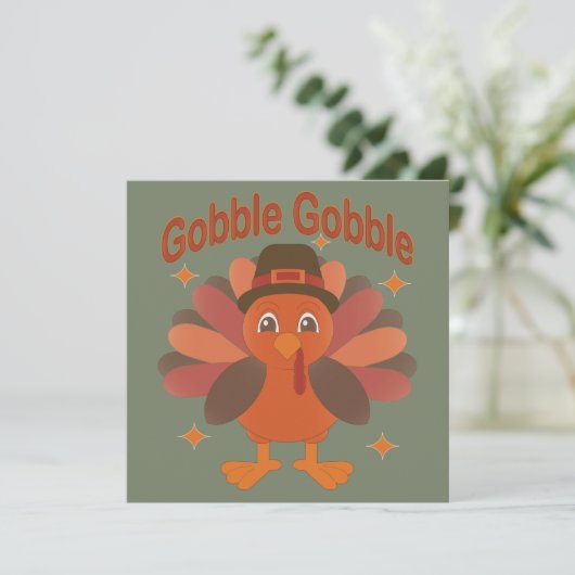 Cute Thanksgiving Turkey Cartoon – “Gobble Gobble” 招待状 (スタンド正面)