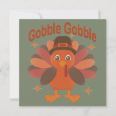Cute Thanksgiving Turkey Cartoon – “Gobble Gobble” 招待状 (正面)