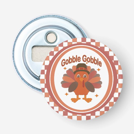 Cute Thanksgiving Turkey Cartoon – “Gobble Gobble” 栓抜き (正面)