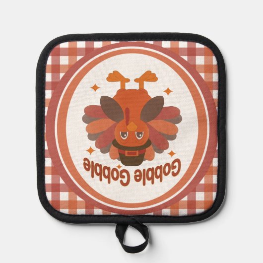 Cute Thanksgiving Turkey Cartoon – “Gobble Gobble” 鍋敷き (正面)