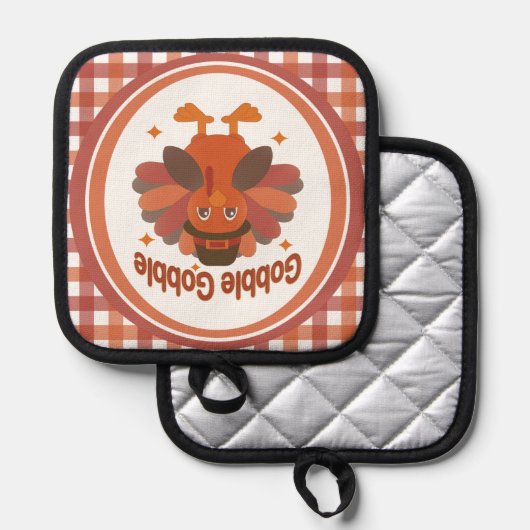 Cute Thanksgiving Turkey Cartoon – “Gobble Gobble” 鍋敷き (正面/裏面)