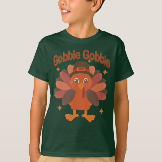 Cute Thanksgiving Turkey Cartoon – “Gobble Gobble” Tシャツ (正面)