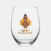 Cute Thanksgiving Turkey yellow ステムなしワイングラス (正面)