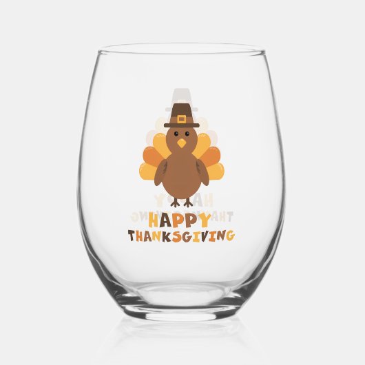 Cute Thanksgiving Turkey yellow ステムなしワイングラス (正面)