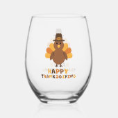 Cute Thanksgiving Turkey yellow ステムなしワイングラス (裏面)
