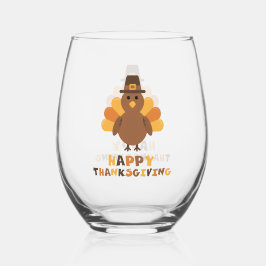 Cute Thanksgiving Turkey yellow ステムなしワイングラス