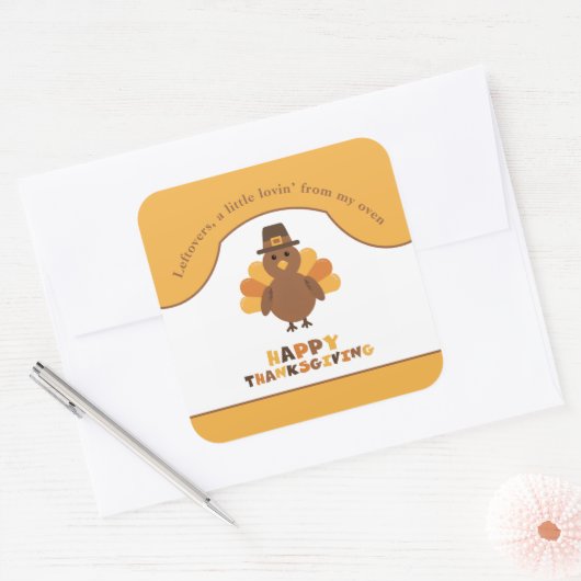 Cute Thanksgiving Turkey Yellow Leftovers Take Out スクエアシール (封筒)