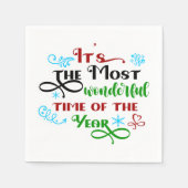 Cute 'The Most Woderful Time' クリスマス スタンダードカクテルナプキン (正面)