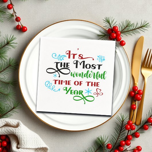 Cute 'The Most Woderful Time' クリスマス スタンダードカクテルナプキン