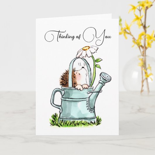 Cute Thinking of You Notecard with Hedgehog カード (黄色い花)