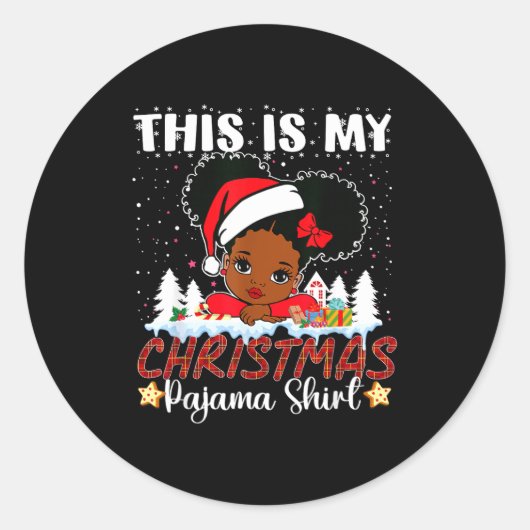 Cute This Is My Christmas Pajama Black African Ame ラウンドシール (正面)
