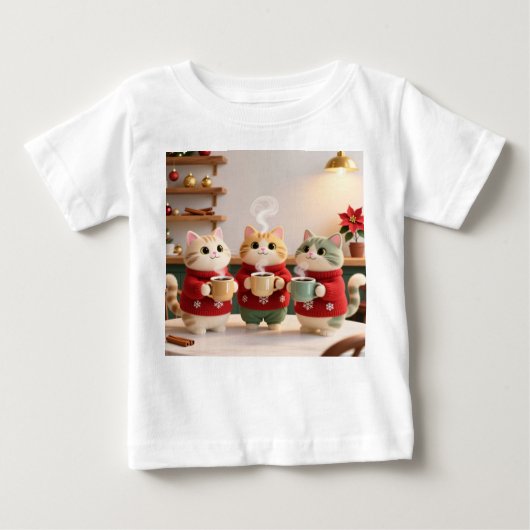 Cute Three Cats Baby Jersey T-Shirt ベビーTシャツ (正面)