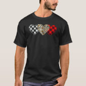Cute Three Heart Leopard Buffalo Red Black Plaid V Tシャツ (正面)