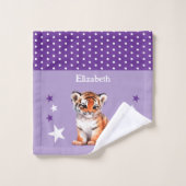 Cute tiger add name polka dots stars purple ウォッシュタオル (ウォッシュタオル)
