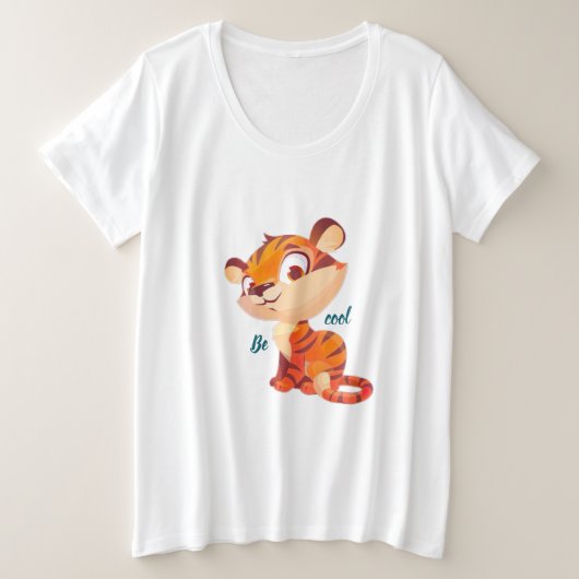 Cute Tiger Be Cool Cartoon プラスサイズTシャツ (デザイン正面)