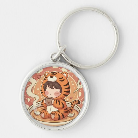 Cute Tiger Coffee Book Art キーホルダー (正面)