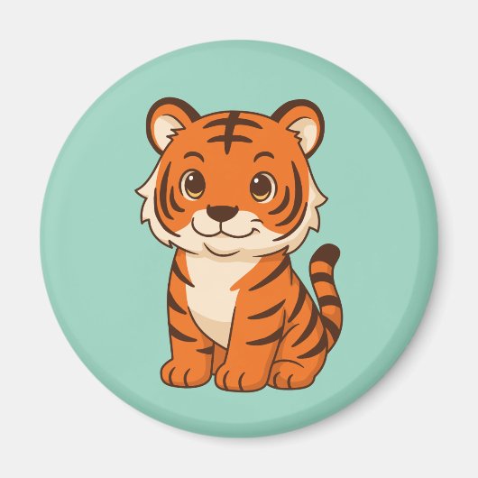 Cute Tiger Cub on Green マグネット (正面)