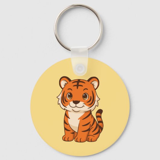Cute Tiger Cub on Yellow キーホルダー (正面)