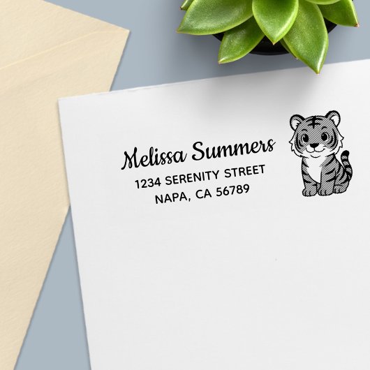 Cute Tiger Cub Return Address セルフインキングスタンプ