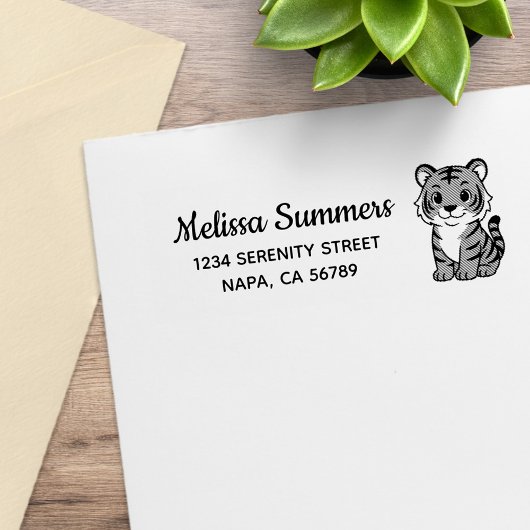 Cute Tiger Cub Return Address ラバースタンプ